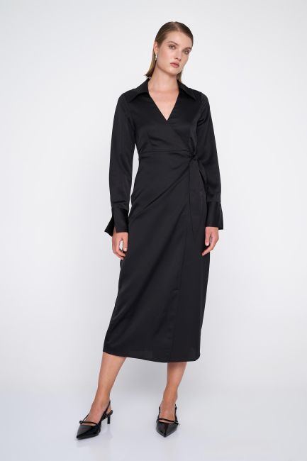 Wrap collared dress - Black