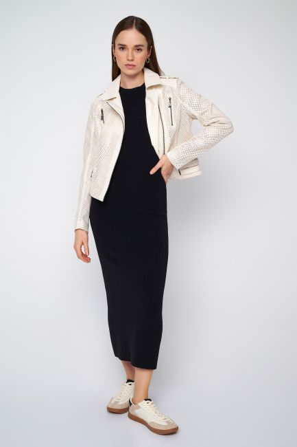 Leather-look perforated jacket - White