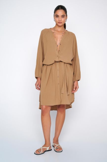 Textured maxi shirt - Brown