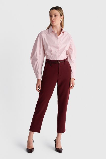 High-waisted straight-leg cropped trousers - Red