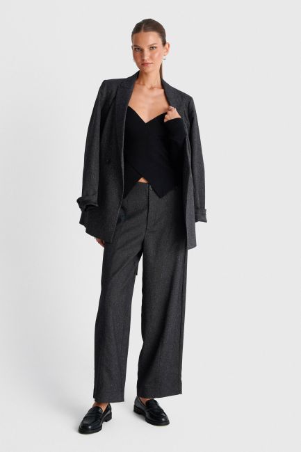 High-waisted wide-leg straight trousers with pleats - Grey