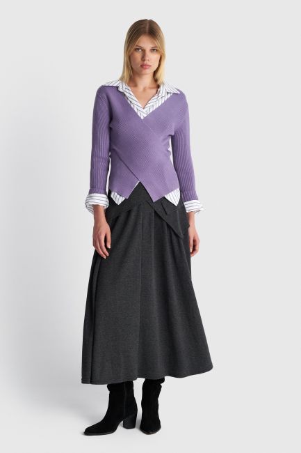 Rib-knit wrap blouse - Purple