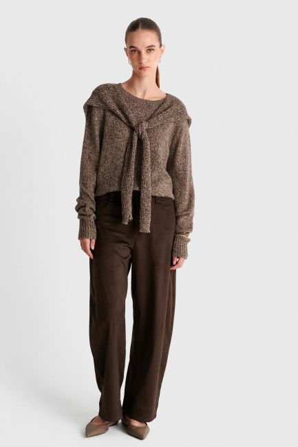 Παντελόνι τύπου suede wide leg - Καφέ