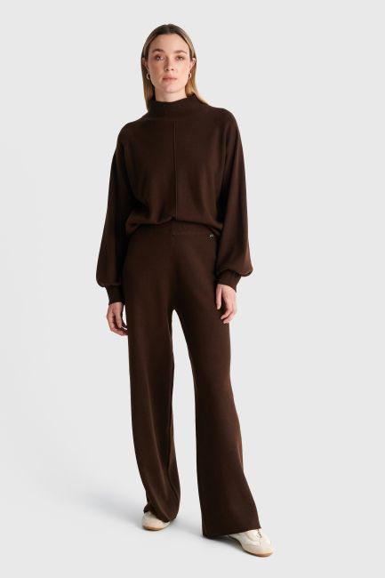 High-waisted wide-leg straight-cut sweatpants - Brown
