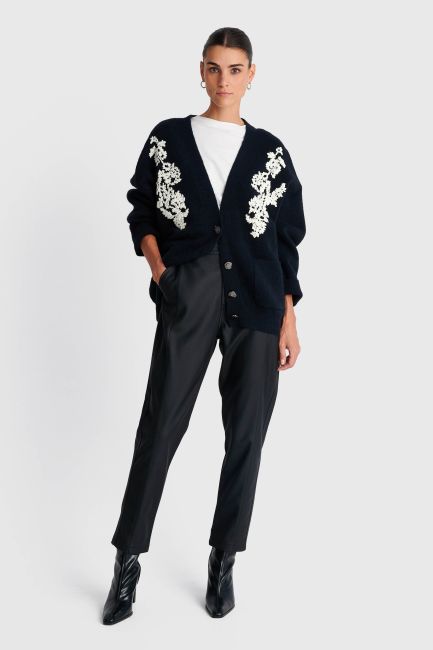 Knitted cardigan with embossed embroidery - Black