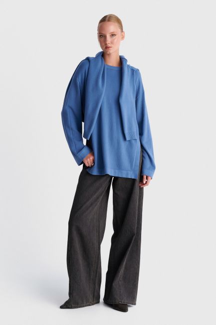 Plain knit top - Blue