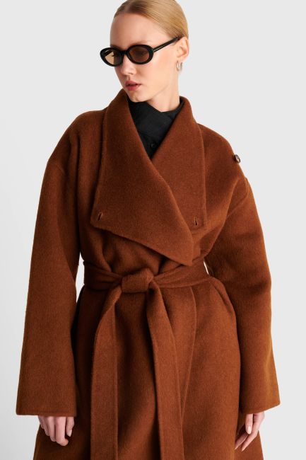 Wool coat with belt - Brown