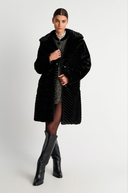 Long faux fur coat - Black