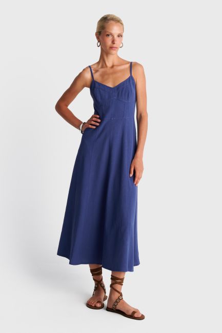 Maxi dress with linen effect - Blue