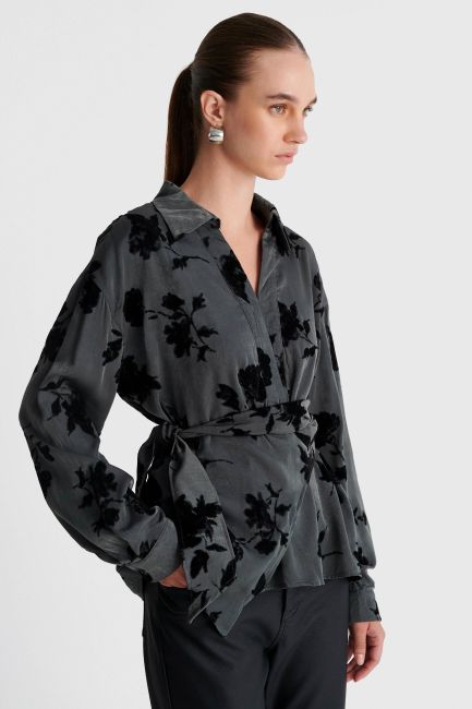 Tunic with floral print and belt - Grey