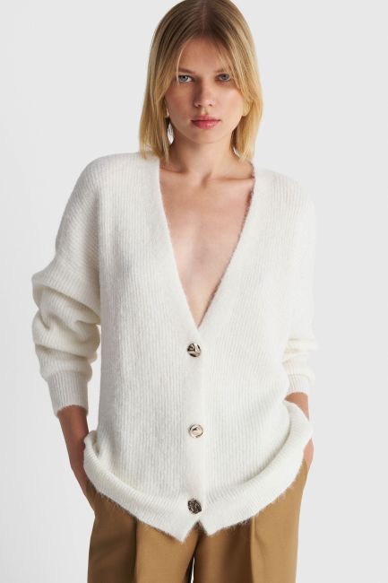 Knit cardigan with decorative buttons - White