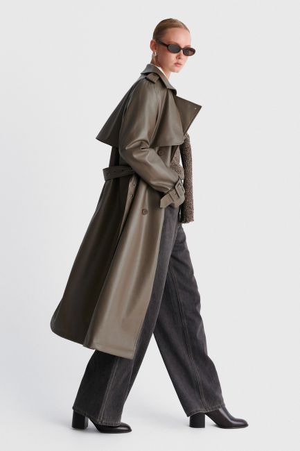 Faux leather trench coat with belt - Grey