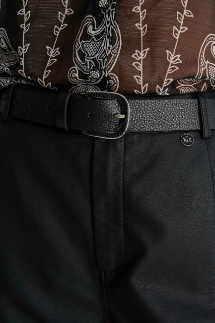 Leather croc-effect belt - Black