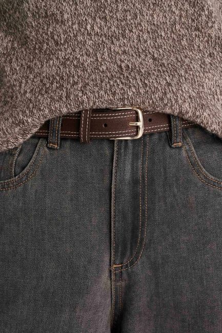 Leather belt with stitching - Brown