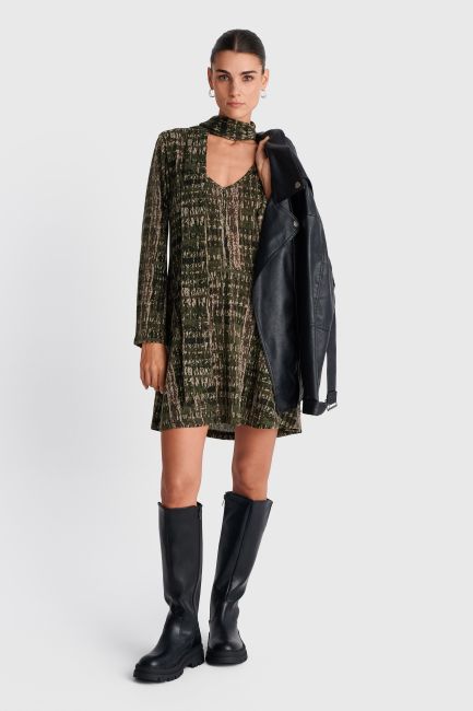 Printed mini dress with front tie fastening - Green