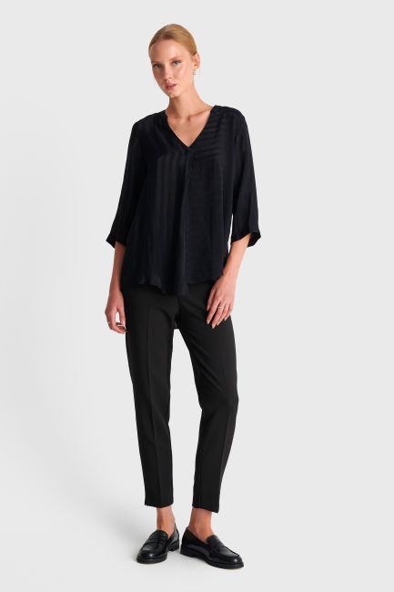 Asymmetric striped tunic - Black