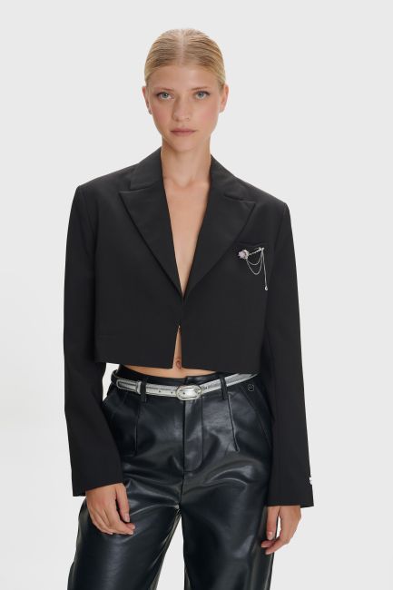 Σακάκι crop με καρφίτσα - Black