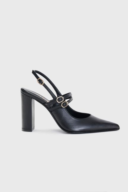 Γόβες slingback με χοντρό τακούνι - Black