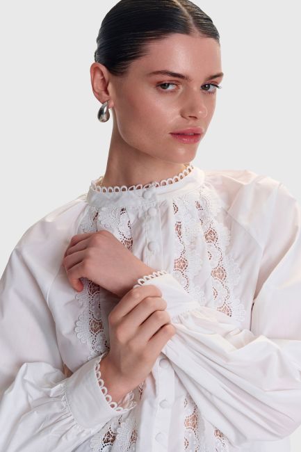 Lace-trimmed shirt - White
