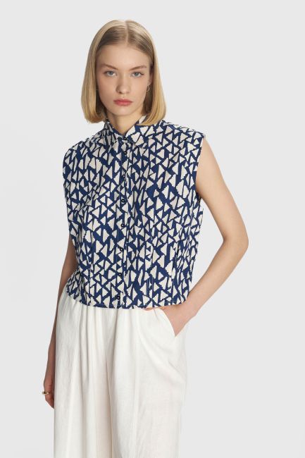 Patterned sleeveless shirt - Blue