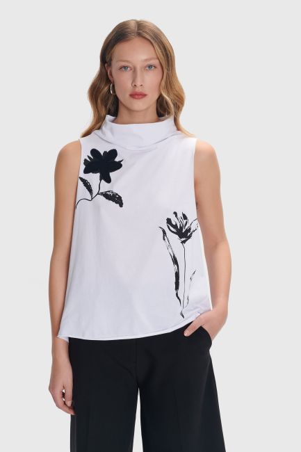 Sleeveless graphic top - White
