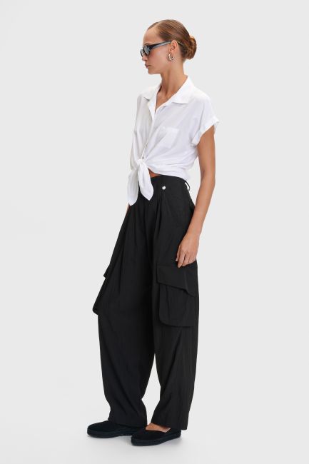 Paperbag-waist cargo trousers - Black