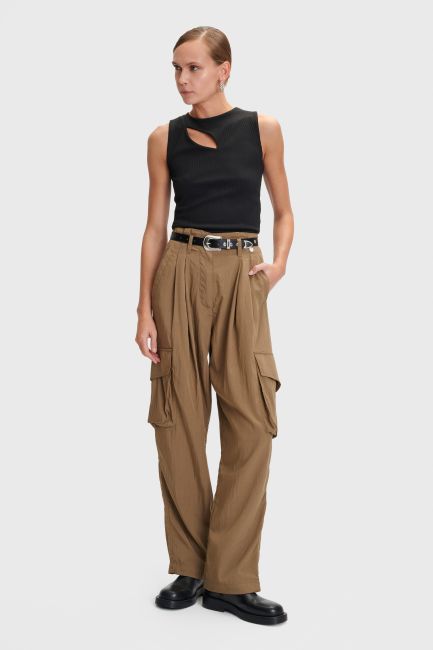 Paperbag-waist cargo trousers - Khaki