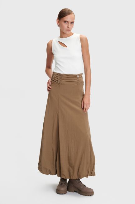 Shirred balloon skirt - Khaki
