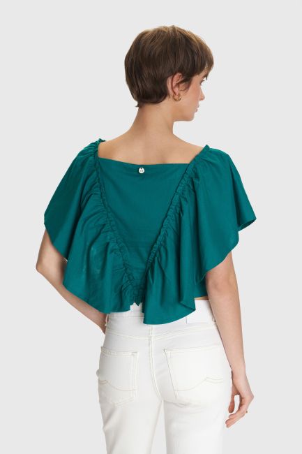 Plunging V-neck ruffled top - Green