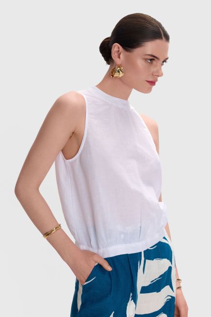 Linen top with slit - White