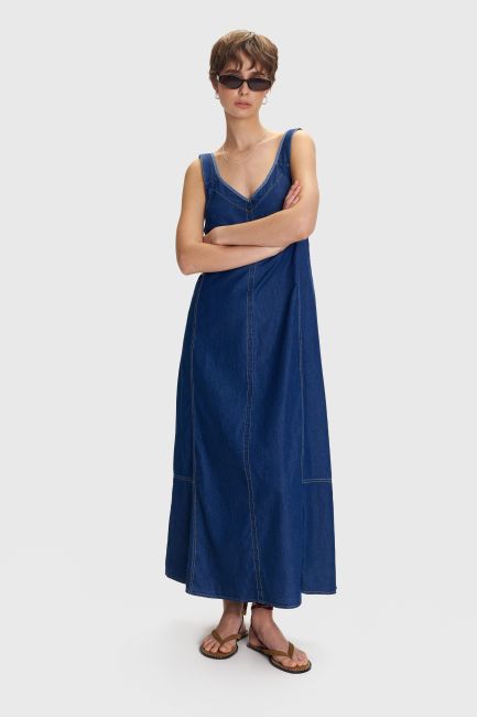 Strappy denim-look dress - Blue