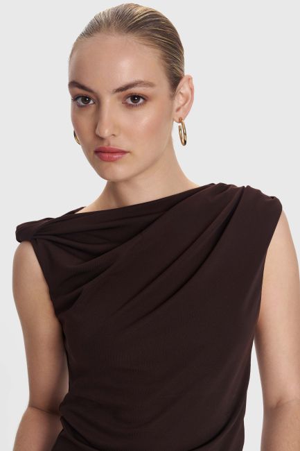 Draped sleeveless blouse - Brown