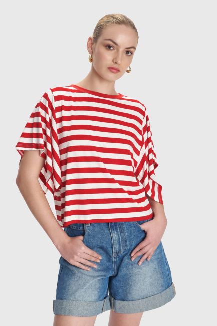 Mariniere-print blouse - Red