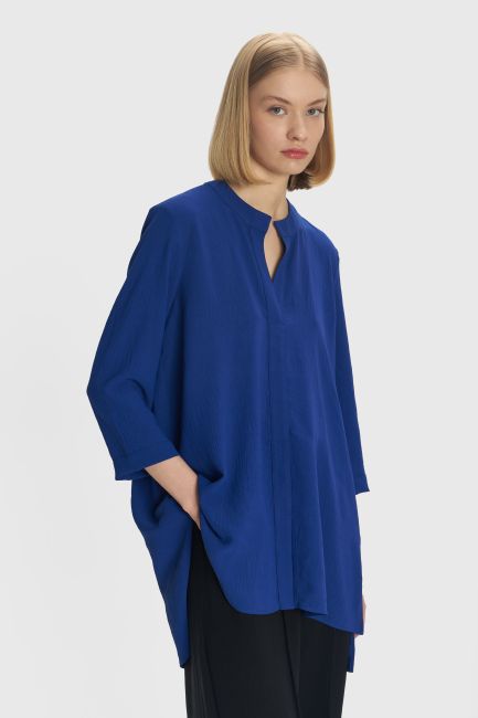 Mandarin-collar asymmetric tunic - Blue