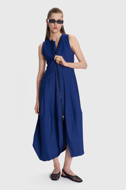 Zip-detail dress in denim look - Blue