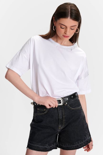 Frayed denim shorts  - Black