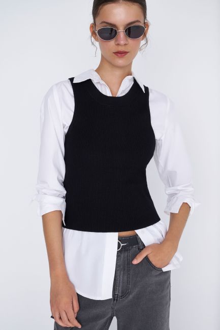 Τοπ αμάνικο ribbed - Black